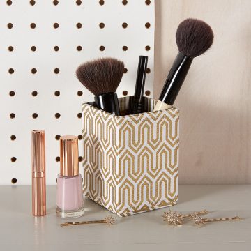 Pen Pot with Magnetic Backing – Gold Graphic Geometric